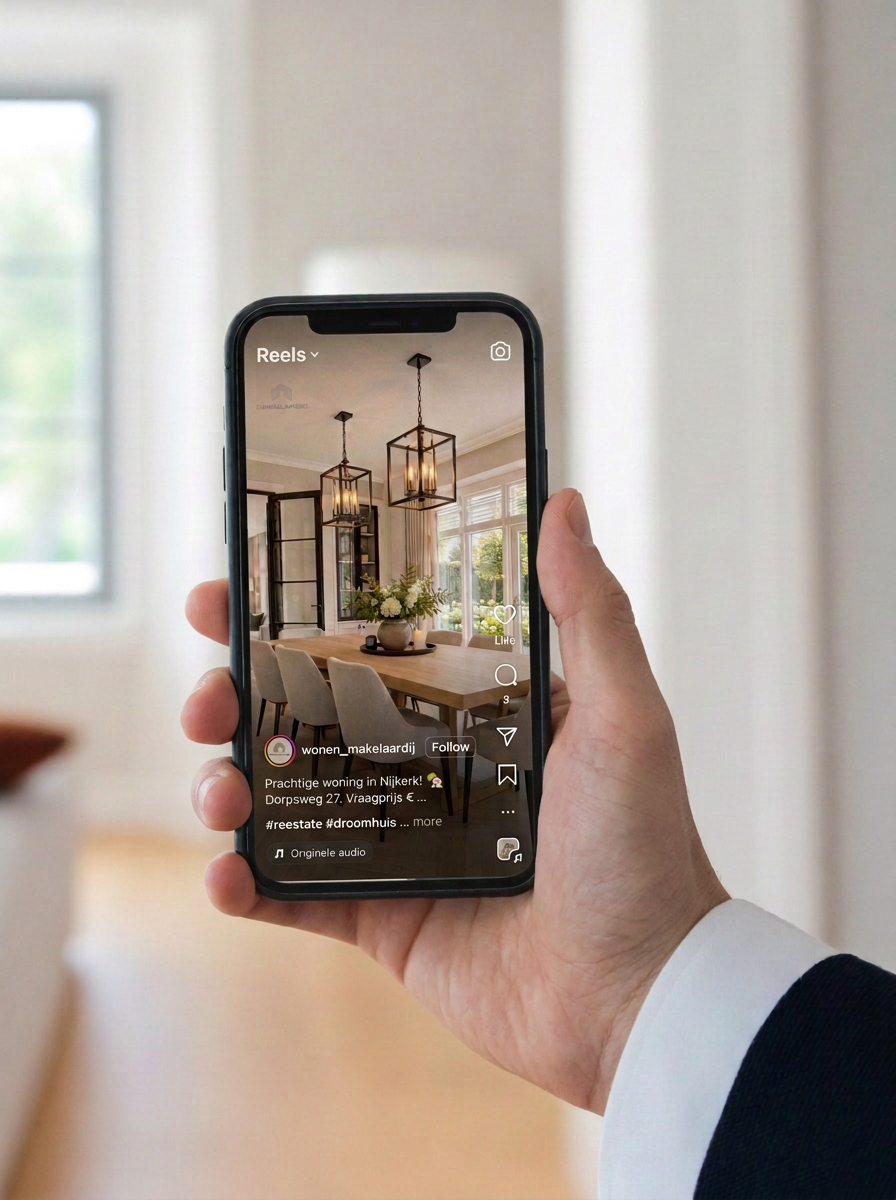 Video van een woning in een Instagram Reel op een telefoon